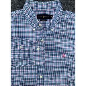 Ralph Lauren Custom Fit Blue Pink Plaid Oxford Shirt Y2K Men's Medium M